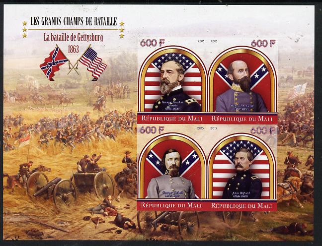 Mali 2015 Great Military Leaders - Battle of Gettysburg 1863 imperf sheetlet containing set of 4 unmounted mint , stamps on militaria, stamps on battles, stamps on personalities, stamps on americana, stamps on horses, stamps on flags