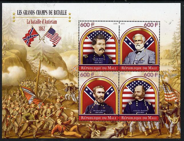 Mali 2015 Great Military Leaders - Battle of Antietam 1862 perf sheetlet containing set of 4 unmounted mint , stamps on , stamps on  stamps on militaria, stamps on  stamps on battles, stamps on  stamps on personalities, stamps on  stamps on americana, stamps on  stamps on flags