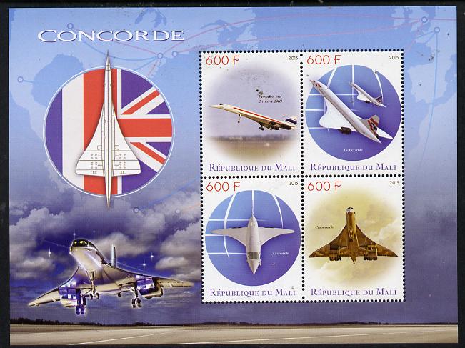 Mali 2015 Concorde perf sheetlet containing set of 4 values unmounted mint , stamps on aviation, stamps on concorde
