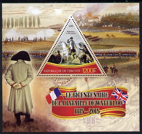 Djibouti 2015 Bicentenary of Battle of Waterloo perf s/sheet containing one triangular value unmounted mint, stamps on , stamps on  stamps on militaria, stamps on  stamps on battles, stamps on  stamps on napoleon, stamps on  stamps on shaped, stamps on  stamps on triangulars, stamps on  stamps on horses