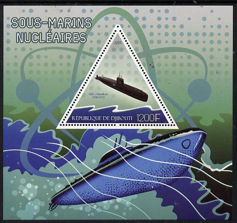 Djibouti 2015 Submarines perf s/sheet containing one triangular value unmounted mint, stamps on , stamps on  stamps on ships, stamps on  stamps on subs, stamps on  stamps on submarines, stamps on  stamps on shaped, stamps on  stamps on triangulars