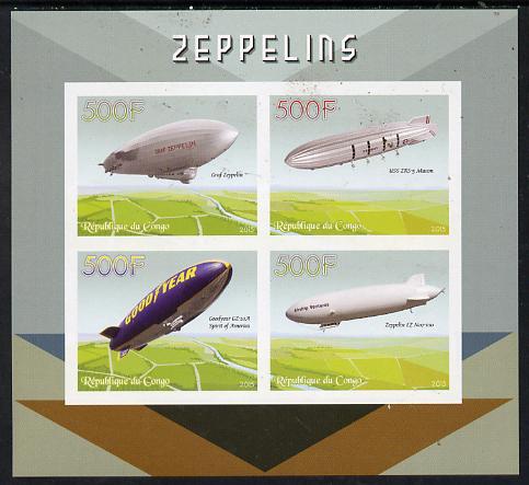 Congo 2015 Zeppelins imperf sheetlet containing set of 4 unmounted mint, stamps on , stamps on  stamps on aviation.airships, stamps on  stamps on zeppelins