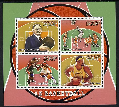 Congo 2015 Basketball perf sheetlet containing set of 4 unmounted mint, stamps on sport, stamps on basketball
