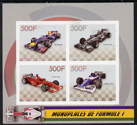 Congo 2015 Formula 1 Cars imperf sheetlet containing set of 4 unmounted mint, stamps on cars, stamps on racing cars, stamps on  f1 , stamps on formula 1, stamps on ferrari