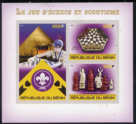 Benin 2015 Chess & Scouts imperf sheet containing 3 values unmounted mint, stamps on , stamps on  stamps on chess, stamps on  stamps on scouts