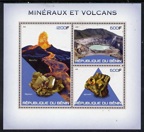 Benin 2015 Minerals & Volcanoes perf sheet containing 3 values unmounted mint, stamps on minerals, stamps on volcanoes