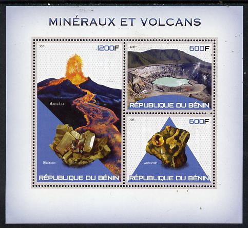 Benin 2015 Minerals & Volcanoes perf sheet containing 3 values unmounted mint, stamps on , stamps on  stamps on minerals, stamps on  stamps on volcanoes