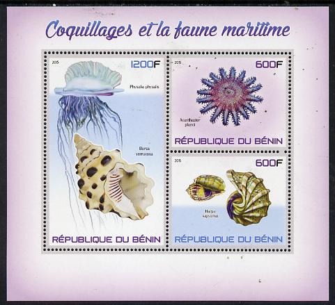 Benin 2015 Shells & Marine Life perf sheet containing 3 values unmounted mint, stamps on , stamps on  stamps on shells, stamps on  stamps on marine life