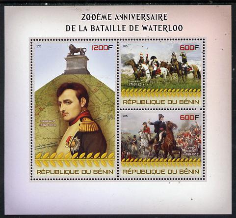 Benin 2015 200th Anniversary of Battle of Waterloo perf sheet containing 3 values unmounted mint, stamps on , stamps on  stamps on personalities, stamps on  stamps on napoleon, stamps on  stamps on militaria.battles, stamps on  stamps on horses