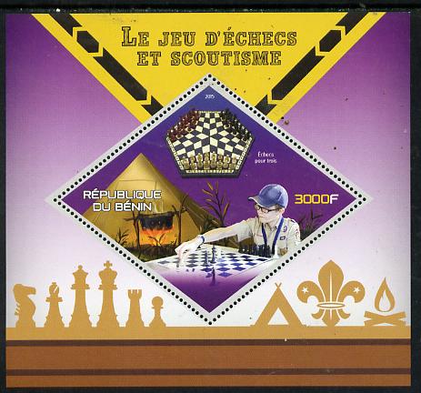 Benin 2015 Chess & Scouts perf deluxe sheet containing one diamond shaped value unmounted mint, stamps on , stamps on  stamps on chess, stamps on  stamps on scouts, stamps on  stamps on shaped, stamps on  stamps on diamond