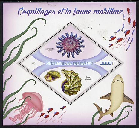 Benin 2015 Shells & Marine Life perf deluxe sheet containing one diamond shaped value unmounted mint, stamps on shells, stamps on marine life, stamps on shaped, stamps on diamond