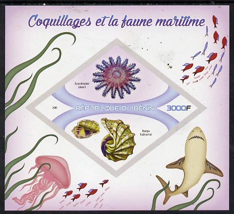 Benin 2015 Shells & Marine Life imperf deluxe sheet containing one diamond shaped value unmounted mint, stamps on shells, stamps on marine life, stamps on shaped, stamps on diamond