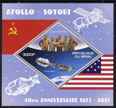 Benin 2015 Apollo & Soyuz perf deluxe sheet containing one diamond shaped value unmounted mint, stamps on , stamps on  stamps on space, stamps on  stamps on apollo, stamps on  stamps on soyuz, stamps on  stamps on shaped, stamps on  stamps on diamond