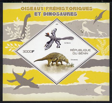 Benin 2015 Pre-Historic Animals perf deluxe sheet containing one diamond shaped value unmounted mint, stamps on , stamps on  stamps on dinosaurs, stamps on  stamps on shaped, stamps on  stamps on diamond