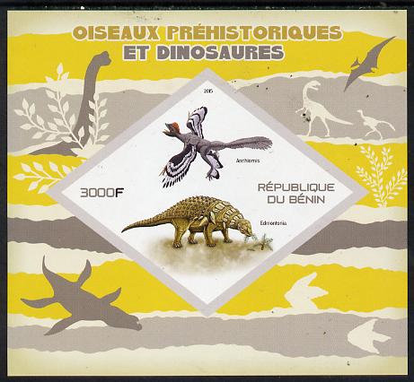 Benin 2015 Pre-Historic Animals imperf deluxe sheet containing one diamond shaped value unmounted mint, stamps on dinosaurs, stamps on shaped, stamps on diamond