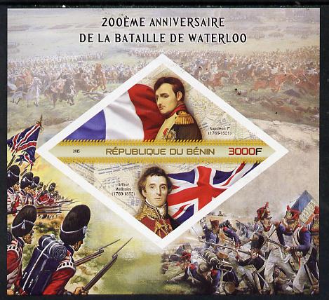 Benin 2015 200th Anniversary of Battle of Waterloo imperf deluxe sheet containing one diamond shaped value unmounted mint, stamps on personalities, stamps on napoleon, stamps on militaria.battles, stamps on horses, stamps on shaped, stamps on diamond