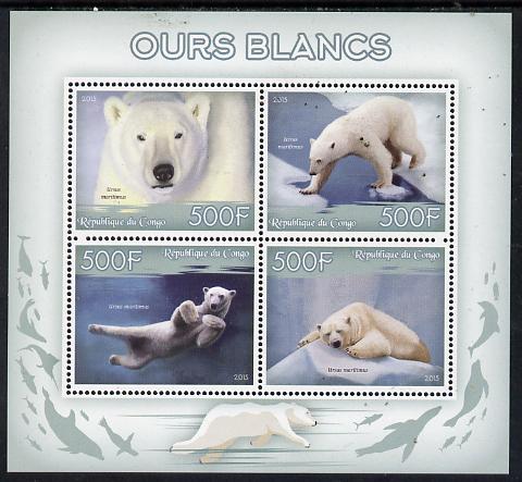 Congo 2015 Polar Bears perf sheetlet containing 4 values unmounted mint, stamps on , stamps on  stamps on animals, stamps on  stamps on bears, stamps on  stamps on polar