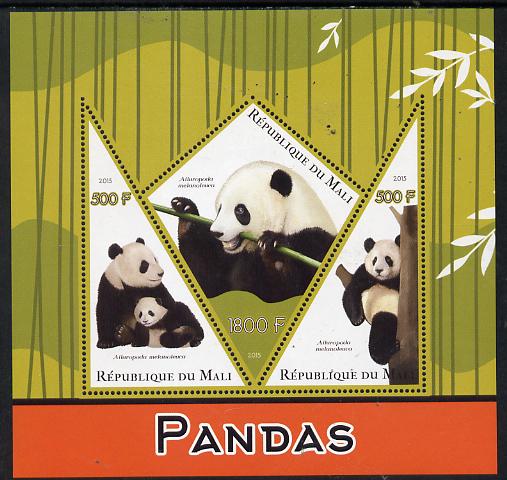 Mali 2015 Pandas perf sheetlet containing one diamond shaped & two triangular values unmounted mint, stamps on animals, stamps on bears, stamps on panda, stamps on shaped, stamps on triangle, stamps on trianguler, stamps on diamond