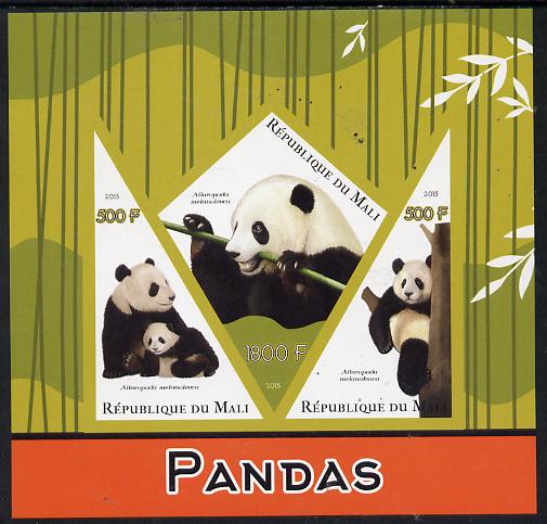Mali 2015 Pandas imperf sheetlet containing one diamond shaped & two triangular values unmounted mint, stamps on animals, stamps on bears, stamps on panda, stamps on shaped, stamps on triangle, stamps on trianguler, stamps on diamond