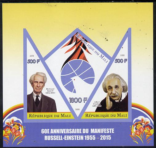 Mali 2015 Russell-Einstein Manifesto imperf sheetlet containing one diamond shaped & two triangular values unmounted mint, stamps on personalities, stamps on peace, stamps on einstein, stamps on science, stamps on physics, stamps on nobel, stamps on maths, stamps on space, stamps on judaica, stamps on atomics, stamps on mathematics, stamps on judaism, stamps on shaped, stamps on triangle, stamps on trianguler, stamps on diamond