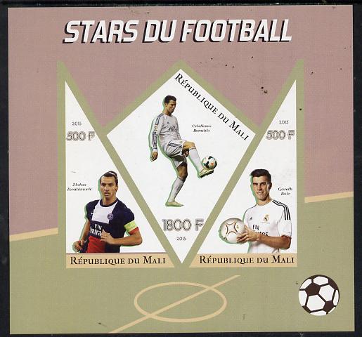 Mali 2015 Football Stars imperf sheetlet containing one diamond shaped & two triangular values unmounted mint, stamps on personalities, stamps on football, stamps on shaped, stamps on triangle, stamps on trianguler, stamps on diamond