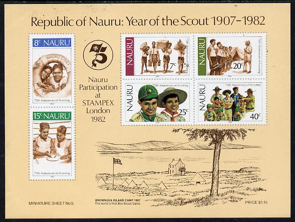 Nauru 1982 75th Anniversary of Scouting m/sheet unmounted mint, SG MS 262, stamps on , stamps on  stamps on scouts