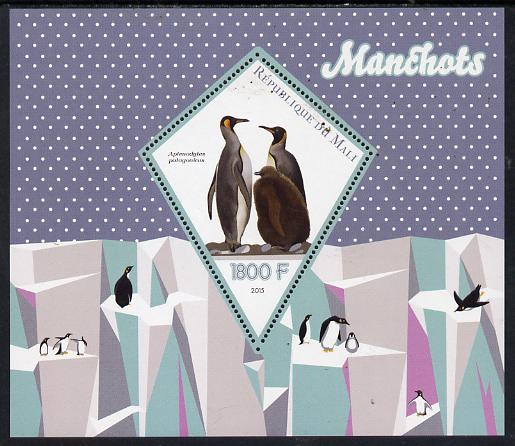 Mali 2015 Penguins perf deluxe sheet containing one diamond shaped value unmounted mint, stamps on birds, stamps on penguins, stamps on shaped, stamps on triangle, stamps on trianguler, stamps on diamond