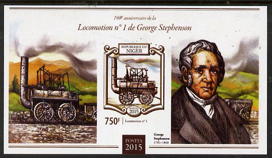 Niger Republic 2015 George Stephenson Anniversary #3 imperf s/sheet unmounted mint. Note this item is privately produced and is offered purely on its thematic appeal, stamps on , stamps on  stamps on railways, stamps on  stamps on personalities