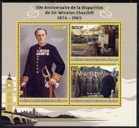 Benin 2015 50th Death Anniversary of Sir Winston Churchill perf sheet containing 3 values unmounted mint , stamps on , stamps on  stamps on personalities, stamps on  stamps on churchill, stamps on  stamps on constitutions, stamps on  stamps on  ww2 , stamps on  stamps on masonry, stamps on  stamps on masonics, stamps on  stamps on clocks