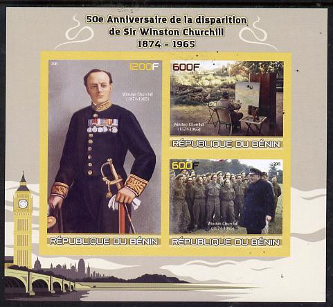 Benin 2015 50th Death Anniversary of Sir Winston Churchill imperf sheet containing 3 values unmounted mint, stamps on , stamps on  stamps on personalities, stamps on  stamps on churchill, stamps on  stamps on constitutions, stamps on  stamps on  ww2 , stamps on  stamps on masonry, stamps on  stamps on masonics, stamps on  stamps on clocks