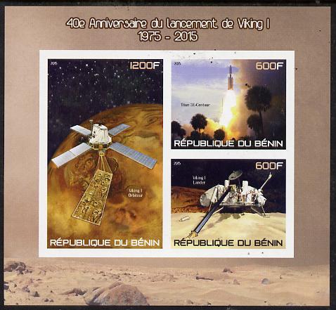 Benin 2015 40th Anniversary of Viking Probe imperf sheet containing 3 values unmounted mint, stamps on , stamps on  stamps on space