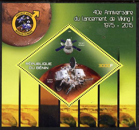 Benin 2015 40th Anniversary of Viking Probe perf deluxe sheet containing one diamond shaped value  unmounted mint, stamps on , stamps on  stamps on space, stamps on  stamps on shaped, stamps on  stamps on diamond