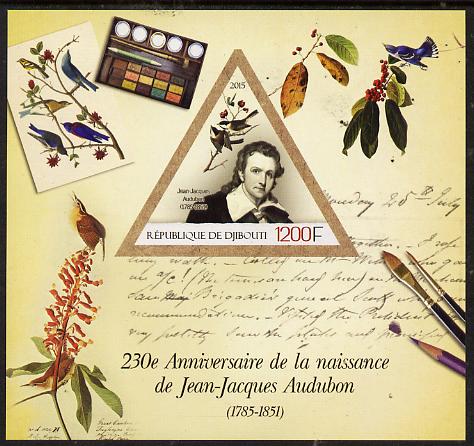 Djibouti 2015 230th Birth Anniversary of John Audubon imperf deluxe sheet containing one triangular value unmounted mint, stamps on , stamps on  stamps on personalities, stamps on  stamps on audubon, stamps on  stamps on birds, stamps on  stamps on animals, stamps on  stamps on americana, stamps on  stamps on triangular, stamps on  stamps on shaped