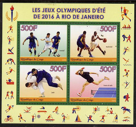 Congo 2015 Rio Olympic Games perf sheet containing 4 values unmounted mint, stamps on olympics, stamps on football, stamps on basket ball, stamps on judo, stamps on table tennis