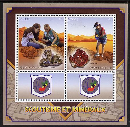 Congo 2015 Scouts & Minerals perf sheetlet containing 2 stamps & 2 labels unmounted mint , stamps on scouts, stamps on minerals