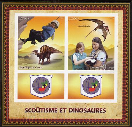 Congo 2015 Scouts & Dinosaurs imerf sheetlet containing 2 stamps & 2 labels unmounted mint , stamps on , stamps on  stamps on scouts, stamps on  stamps on dinosaurs