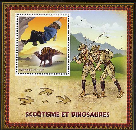 Congo 2015 Scouts & Dinosaurs perf deluxe sheet #1 containing one value unmounted mint , stamps on scouts, stamps on dinosaurs