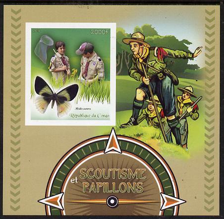 Congo 2015 Scouts & Butterflies imperf deluxe sheet #2 containing one value unmounted mint , stamps on scouts, stamps on butterflies