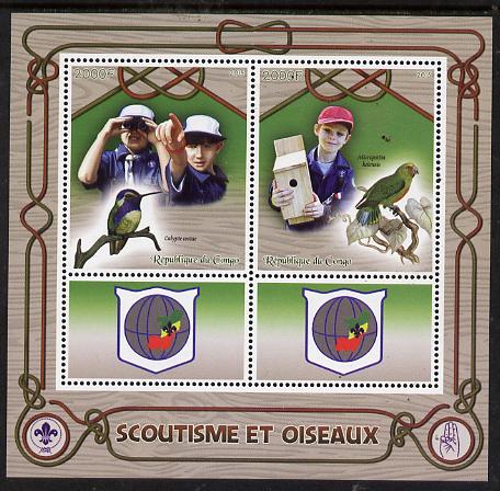 Congo 2015 Scouts & Birds perf sheetlet containing 2 stamps & 2 labels unmounted mint , stamps on , stamps on  stamps on scouts, stamps on  stamps on birds, stamps on  stamps on 