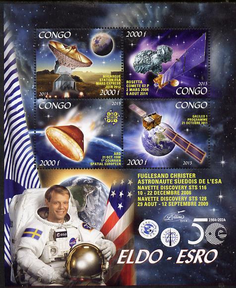 Congo 2015 50thAnniversary of ELDO #5 perf sheetlet containig 4 values unmounted mint , stamps on space, stamps on eldo, stamps on telescope