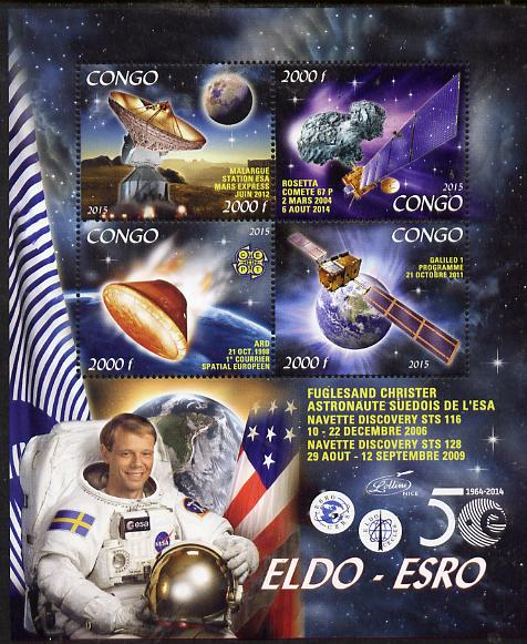 Congo 2015 50thAnniversary of ELDO #5 perf sheetlet containig 4 values unmounted mint , stamps on , stamps on  stamps on space, stamps on  stamps on eldo, stamps on  stamps on telescope