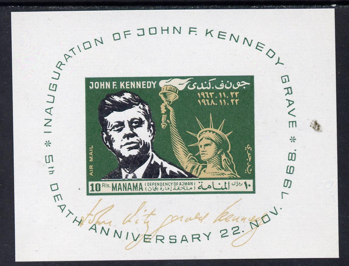 Manama 1968 Kennedy 5th Death Anniversary imperf m/sheet unmounted mint (Mi BL 12) , stamps on kennedy  personalities    death