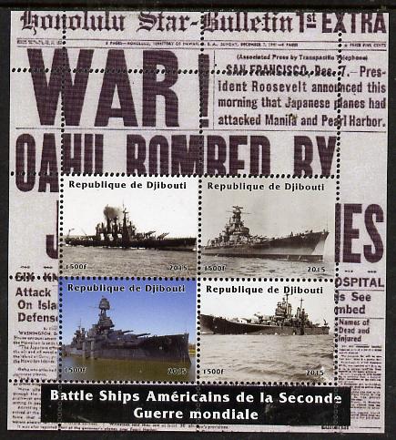Djibouti 2015 Ships of World War 2 #2 perf sheetlet containing 4 values unmounted mint. Note this item is privately produced and is offered purely on its thematic appeal, it has no postal validity, stamps on ships, stamps on  ww2 , stamps on 