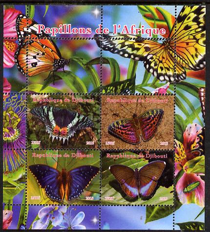 Djibouti 2015 Butterflies of Africa perf sheetlet containing 4 values unmounted mint. Note this item is privately produced and is offered purely on its thematic appeal, i..., stamps on butterflies