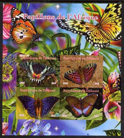 Djibouti 2015 Butterflies of Africa imperf sheetlet containing 4 values unmounted mint. Note this item is privately produced and is offered purely on its thematic appeal, stamps on , stamps on  stamps on butterflies