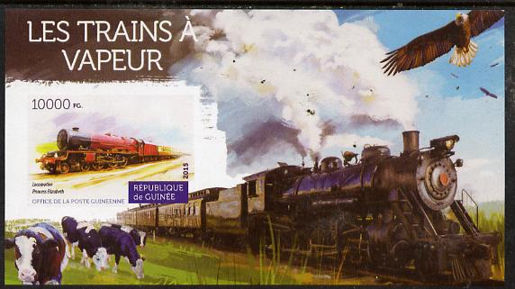Guinea - Conakry 2015 Steam Trains #1 imperf deluxe sheet unmounted mint. Note this item is privately produced and is offered purely on its thematic appeal, stamps on railways, stamps on birds of prey
