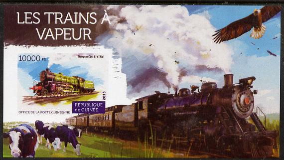 Guinea - Conakry 2015 Steam Trains #2 imperf deluxe sheet unmounted mint. Note this item is privately produced and is offered purely on its thematic appeal, stamps on , stamps on  stamps on railways, stamps on  stamps on birds of prey