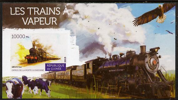 Guinea - Conakry 2015 Steam Trains #3 imperf deluxe sheet unmounted mint. Note this item is privately produced and is offered purely on its thematic appeal, stamps on , stamps on  stamps on railways, stamps on  stamps on birds of prey