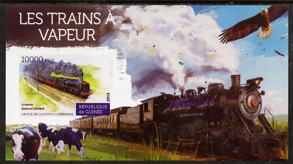 Guinea - Conakry 2015 Steam Trains #4 imperf deluxe sheet unmounted mint. Note this item is privately produced and is offered purely on its thematic appeal, stamps on railways, stamps on birds of prey