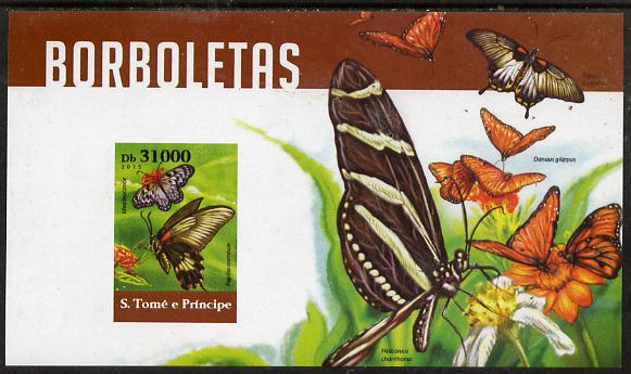 St Thomas & Prince Islands 2015 Butterflies #5 imperf deluxe m/sheet unmounted mint. Note this item is privately produced and is offered purely on its thematic appeal, stamps on , stamps on  stamps on butterflies